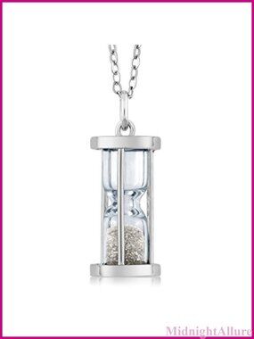 925 Sterling Silver Hourglass Pendant Necklace Diamond Gemstone Dust